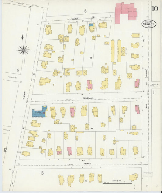 Sanborn Fire Insurance Map from Newark, Wayne County, New York (1906), Sheet #0010 - Historic Sanborn Fire Insurance Map Print, vintage old map wall art, antique decor, genealogy gift, New York New York map