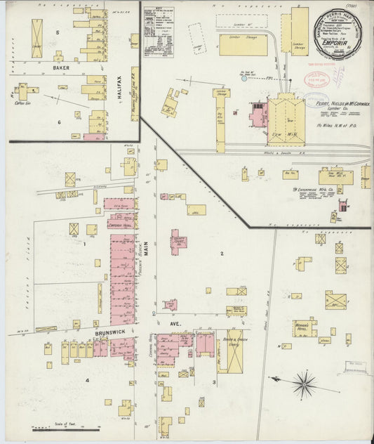 Sanborn Fire Insurance Map from Emporia, Independent Cities, Virginia (1896), Sheet #0001 - Historic Sanborn Fire Insurance Map Print, vintage old map wall art, antique decor, genealogy gift, Virginia Virginia map