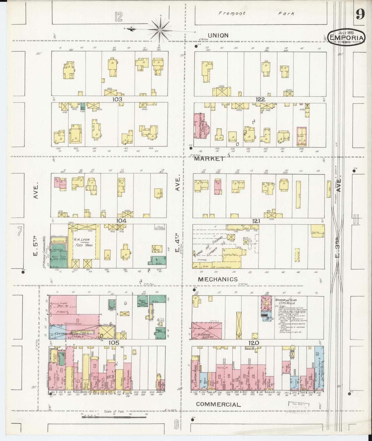 Sanborn Fire Insurance Map from Emporia, Lyon County, Kansas (1893), Sheet #0009 - Historic Sanborn Fire Insurance Map Print, vintage old map wall art, antique decor, genealogy gift, Kansas Kansas map