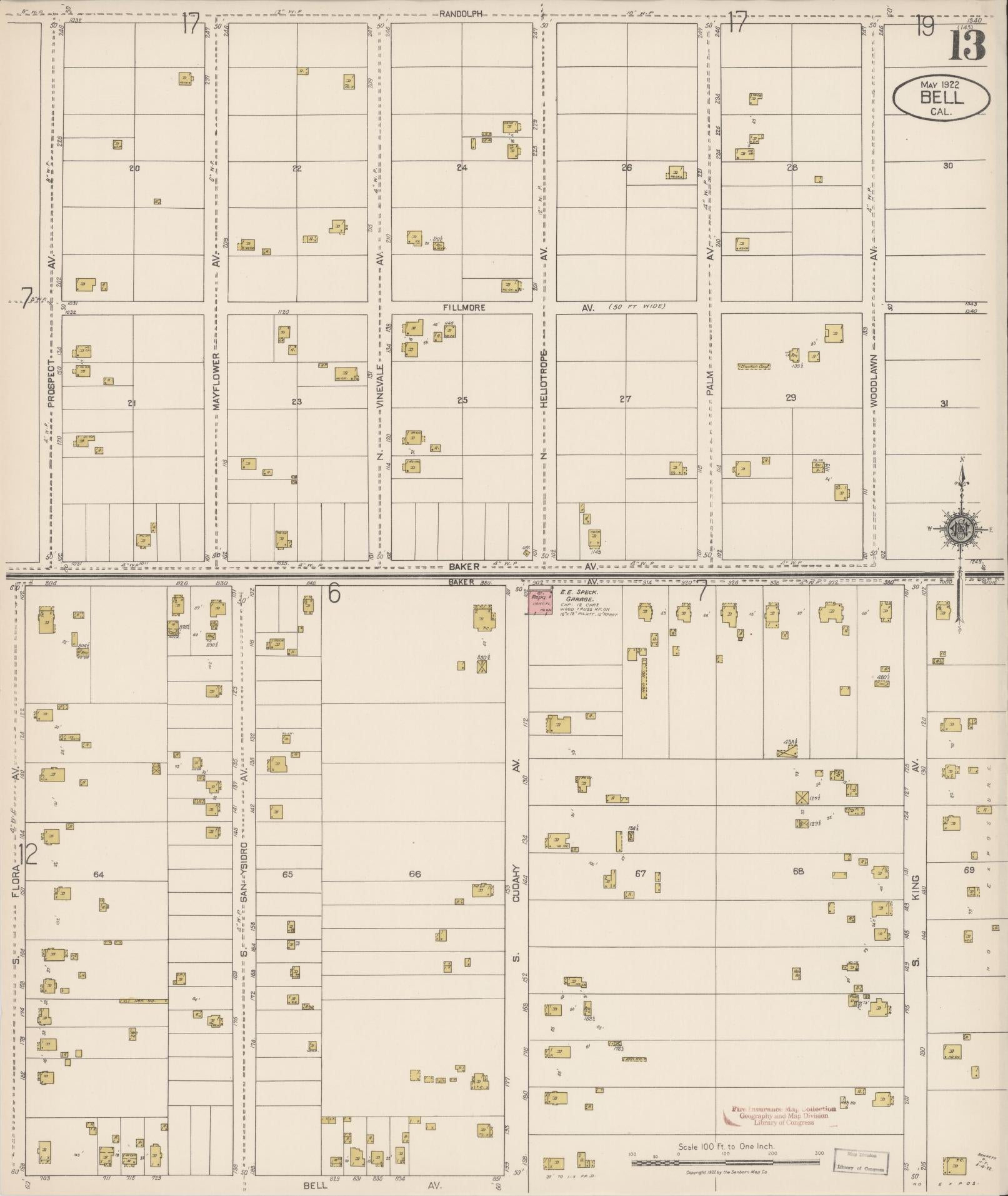 Sanborn Fire Insurance Map from Bell, Los Angeles County, California (1922), Sheet #0013 - Historic Sanborn Fire Insurance Map Print, vintage old map wall art, antique decor, genealogy gift, California California map