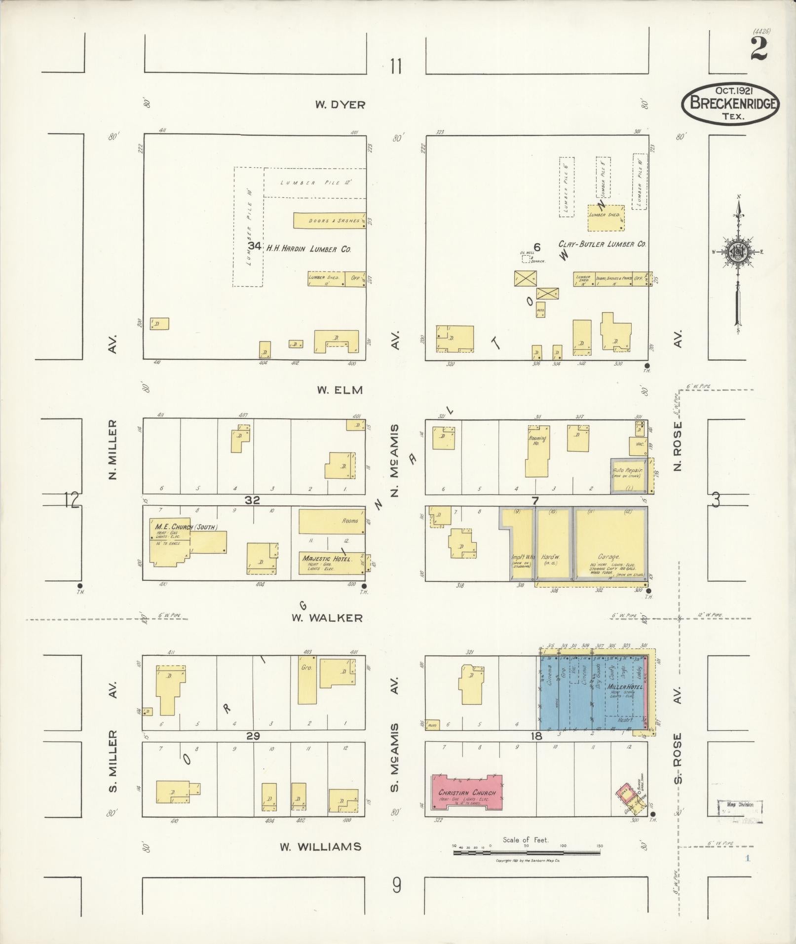 Sanborn Fire Insurance Map from Breckenridge, Stephens County, Texas (1921), Sheet #0002 - Historic Sanborn Fire Insurance Map Print, vintage old map wall art, antique decor, genealogy gift, Texas Texas map