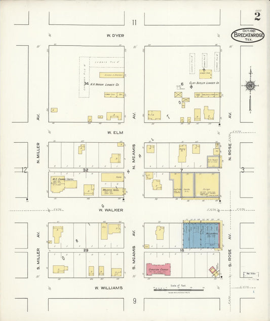 Sanborn Fire Insurance Map from Breckenridge, Stephens County, Texas (1921), Sheet #0002 - Historic Sanborn Fire Insurance Map Print, vintage old map wall art, antique decor, genealogy gift, Texas Texas map