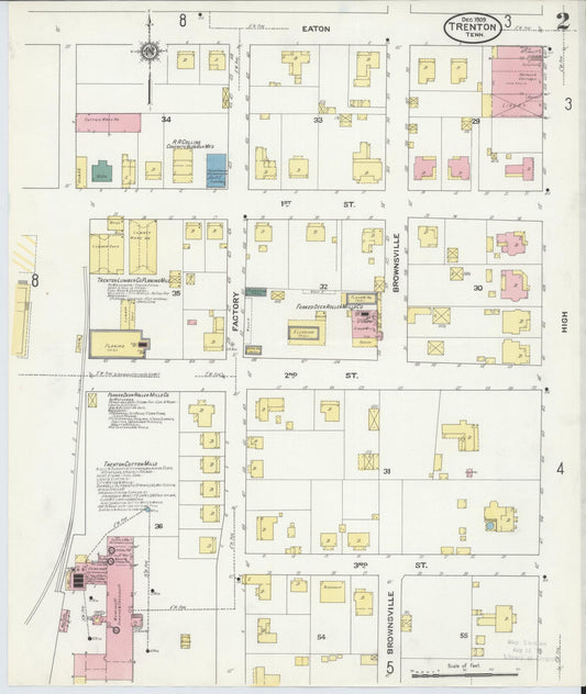 Sanborn Fire Insurance Map from Trenton, Gibson County, Tennessee (1909), Sheet #0002 - Historic Sanborn Fire Insurance Map Print, vintage old map wall art, antique decor, genealogy gift, Tennessee Tennessee map