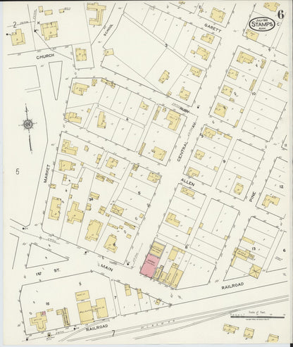 Sanborn Fire Insurance Map from Stamps, Lafayette County, Arkansas (1919), Sheet #0006 - Complete Map Set gallery image, historic Sanborn map, vintage wall art, Arkansas Arkansas