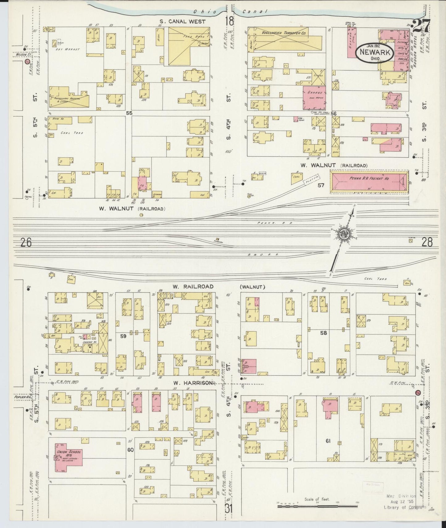 Sanborn Fire Insurance Map from Newark, Licking County, Ohio (1912), Sheet #0027 - Complete Map Set gallery image, historic Sanborn map, vintage wall art, Ohio Ohio