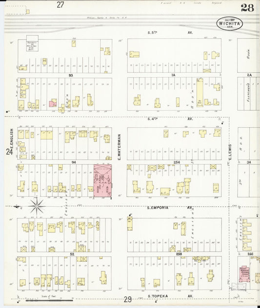 Sanborn Fire Insurance Map from Wichita, Sedgwick County, Kansas (1897), Sheet #0028 - Historic Sanborn Fire Insurance Map Print, vintage old map wall art, antique decor, genealogy gift, Kansas Kansas map