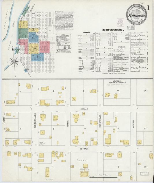 Sanborn Fire Insurance Map from Fernandina, Nassau County, Florida (1903), Sheet #0001 - Historic Sanborn Fire Insurance Map Print, vintage old map wall art, antique decor, genealogy gift, Florida Florida map