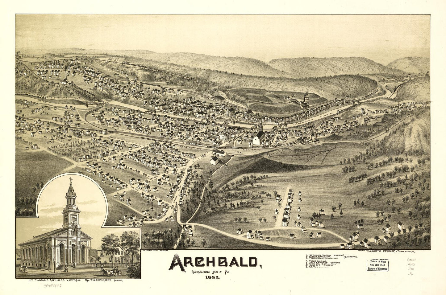Archbald, Lackawanna County, Pa. 1892. (1892) – Historic Bird’s-Eye View Panorama Print