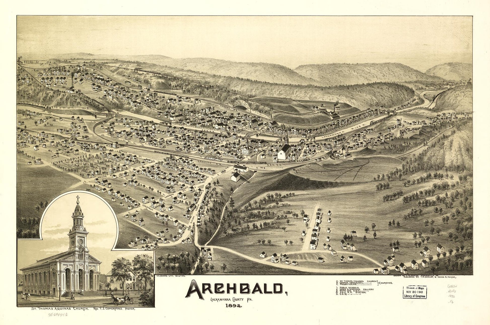 Archbald, Lackawanna County, Pa. 1892. (1892) – Historic Bird’s-Eye View Panorama Print