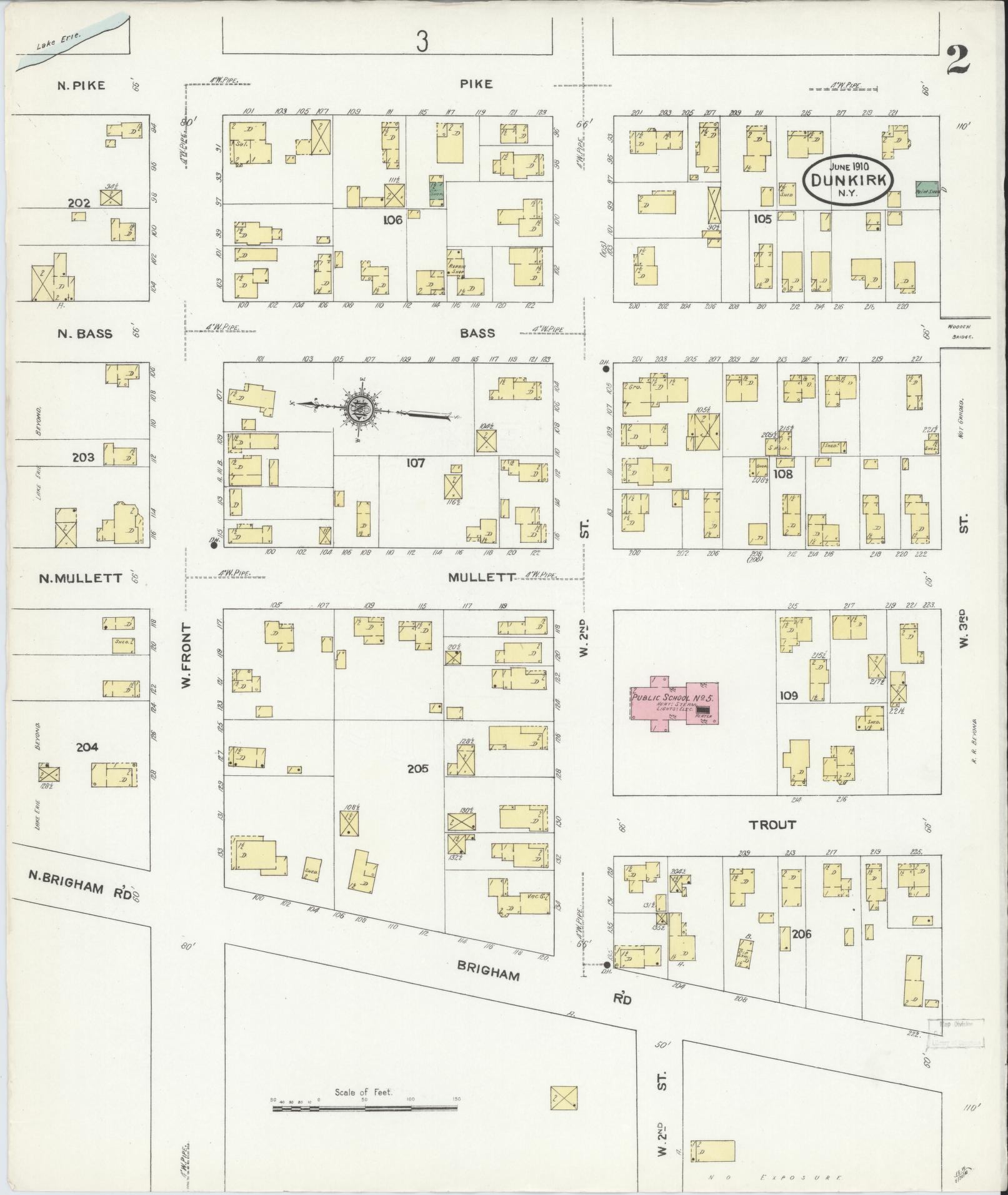 Sanborn Fire Insurance Map from Dunkirk, Chautauqua County, New York (1910), Sheet #0002 - Complete Map Set gallery image, historic Sanborn map, vintage wall art, New York New York