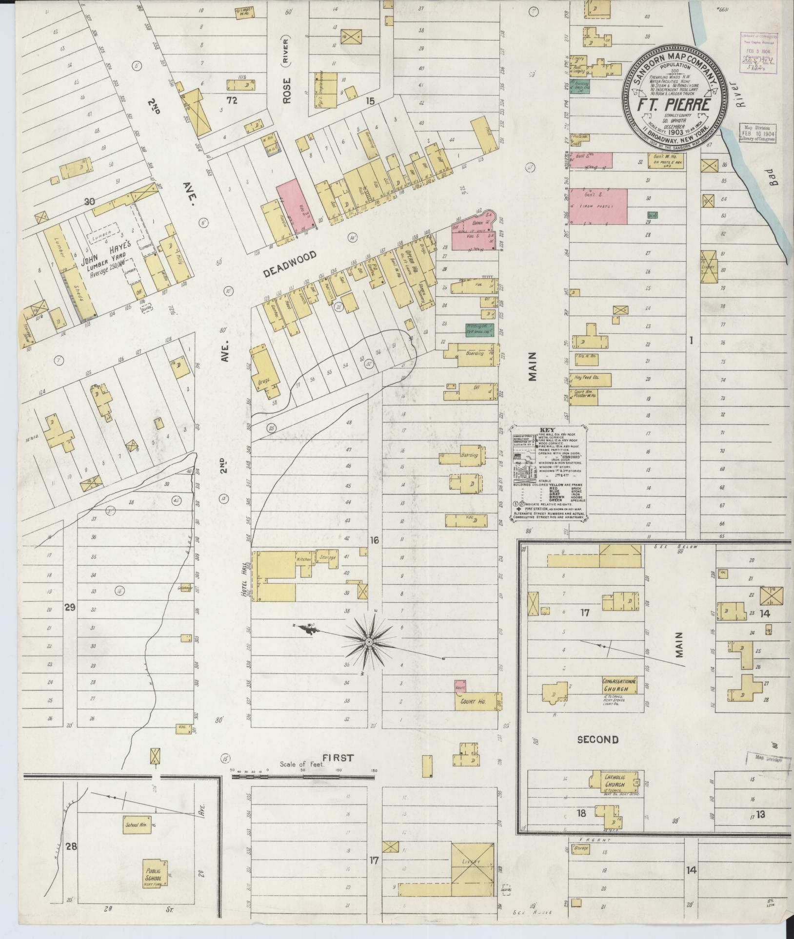 Sanborn Fire Insurance Map from Fort Pierre, Stanley County, South Dakota (1903), Sheet #0001 - Historic Sanborn Fire Insurance Map Print, vintage old map wall art, antique decor, genealogy gift, South Dakota South Dakota map