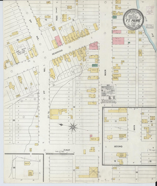 Sanborn Fire Insurance Map from Fort Pierre, Stanley County, South Dakota (1903), Sheet #0001 - Historic Sanborn Fire Insurance Map Print, vintage old map wall art, antique decor, genealogy gift, South Dakota South Dakota map