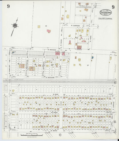 Sanborn Fire Insurance Map from Dearborn, Wayne County, Michigan (1924), Sheet #0009 - Complete Map Set gallery image, historic Sanborn map, vintage wall art, Michigan Michigan