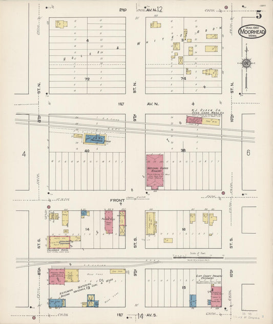 Sanborn Fire Insurance Map from Moorhead, Clay County, Minnesota (1922), Sheet #0005 - Historic Sanborn Fire Insurance Map Print, vintage old map wall art, antique decor, genealogy gift, Minnesota Minnesota map