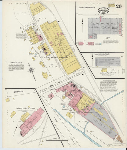Sanborn Fire Insurance Map from Warren, Trumbull County, Ohio (1915), Sheet #0020 - Historic Sanborn Fire Insurance Map Print, vintage old map wall art, antique decor, genealogy gift, Ohio Ohio map