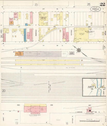 Sanborn Fire Insurance Map from Pocatello, Bannock County, Idaho (1915), Sheet #0022 - Complete Map Set gallery image, historic Sanborn map, vintage wall art, Idaho Idaho
