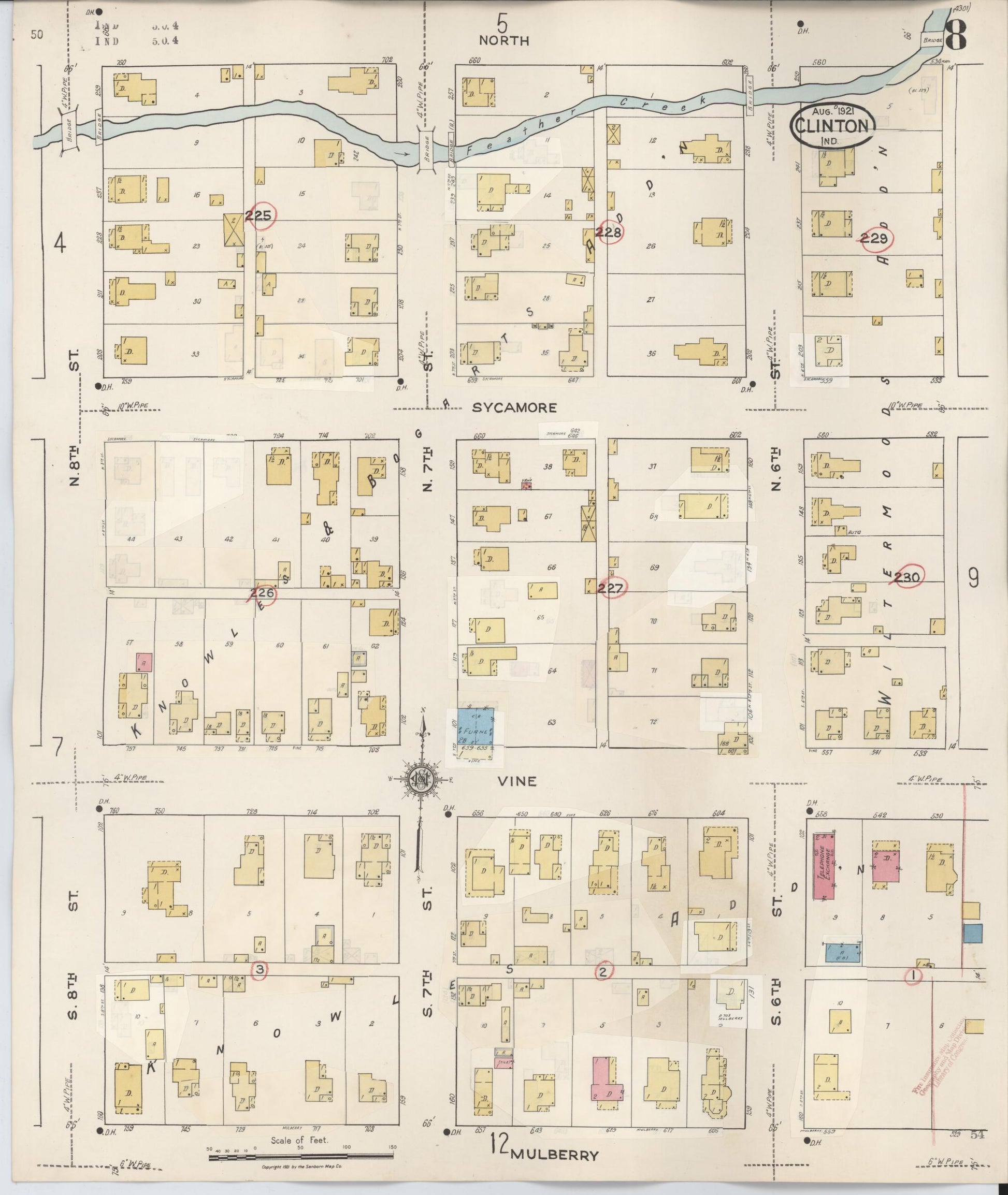 Sanborn Fire Insurance Map from Clinton, Vermillion County, Indiana (1947), Sheet #0008 - Historic Sanborn Fire Insurance Map Print, vintage old map wall art, antique decor, genealogy gift, Indiana Indiana map