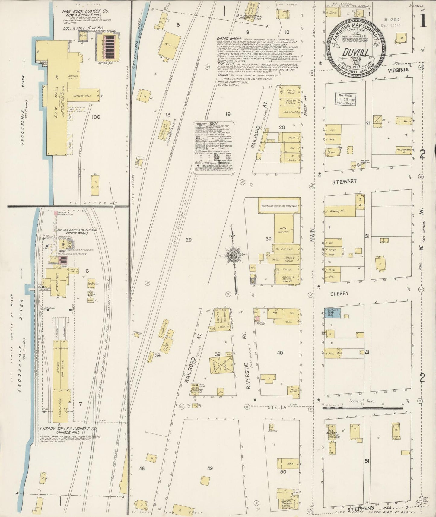 Sanborn Fire Insurance Map from Duvall, King County, Washington (1917), Sheet #0001 - Complete Map Set gallery image, historic Sanborn map, vintage wall art, Washington Washington
