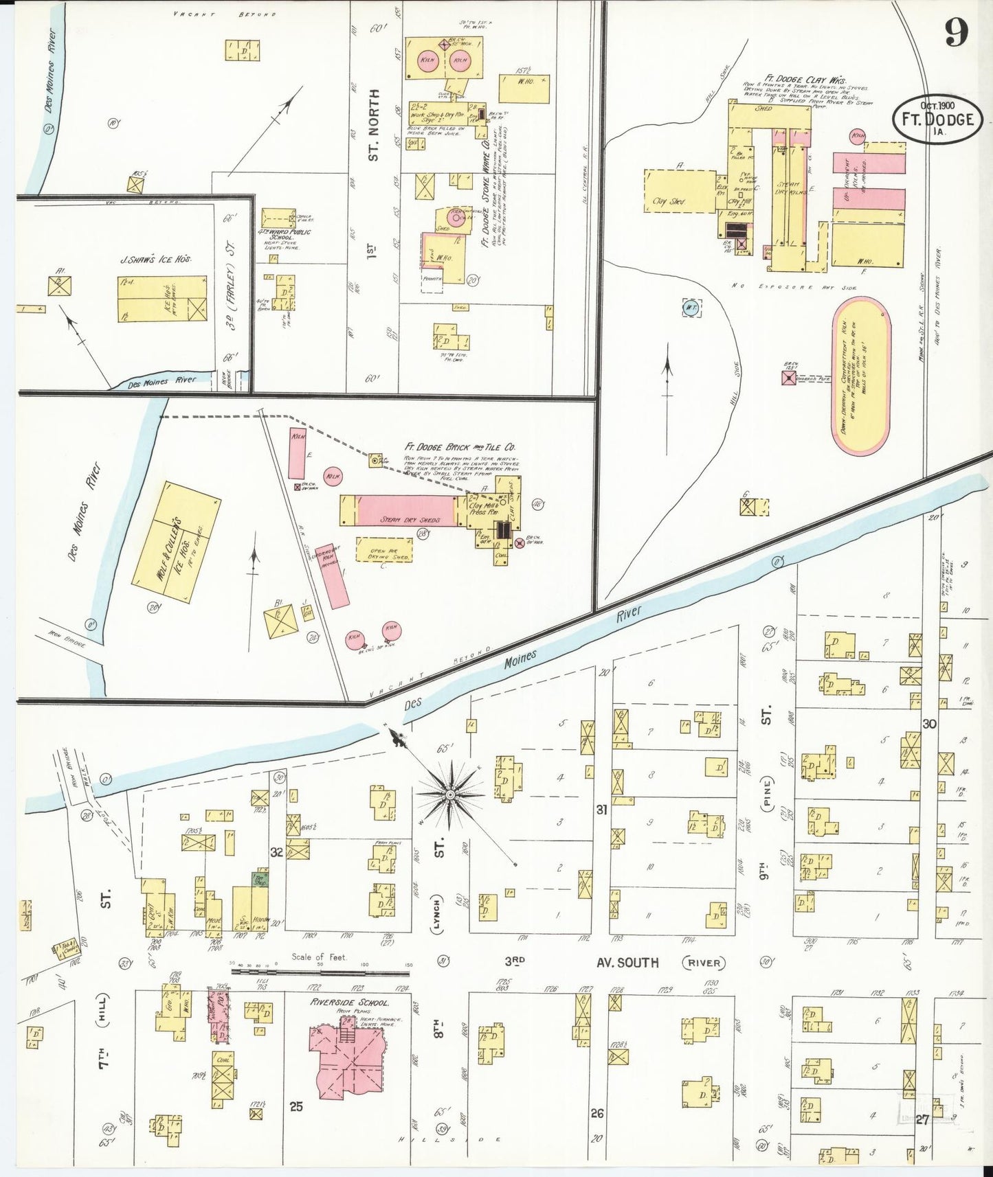 Sanborn Fire Insurance Map from Fort Dodge, Webster County, Iowa (1900), Sheet #0009 - Historic Sanborn Fire Insurance Map Print, vintage old map wall art