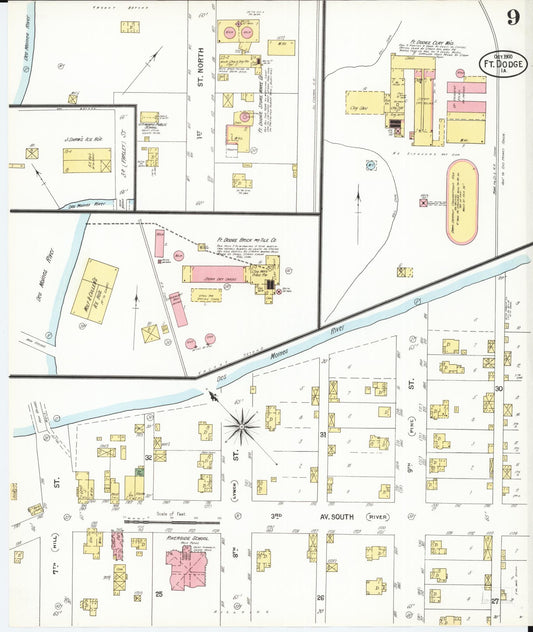 Sanborn Fire Insurance Map from Fort Dodge, Webster County, Iowa (1900), Sheet #0009 - Historic Sanborn Fire Insurance Map Print, vintage old map wall art