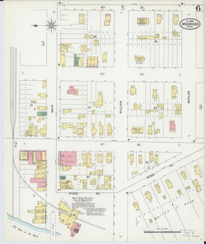 Sanborn Fire Insurance Map from Moorhead, Clay County, Minnesota (1899), Sheet #0006 - Historic Sanborn Fire Insurance Map Print, vintage old map wall art, antique decor, genealogy gift, Minnesota Minnesota map