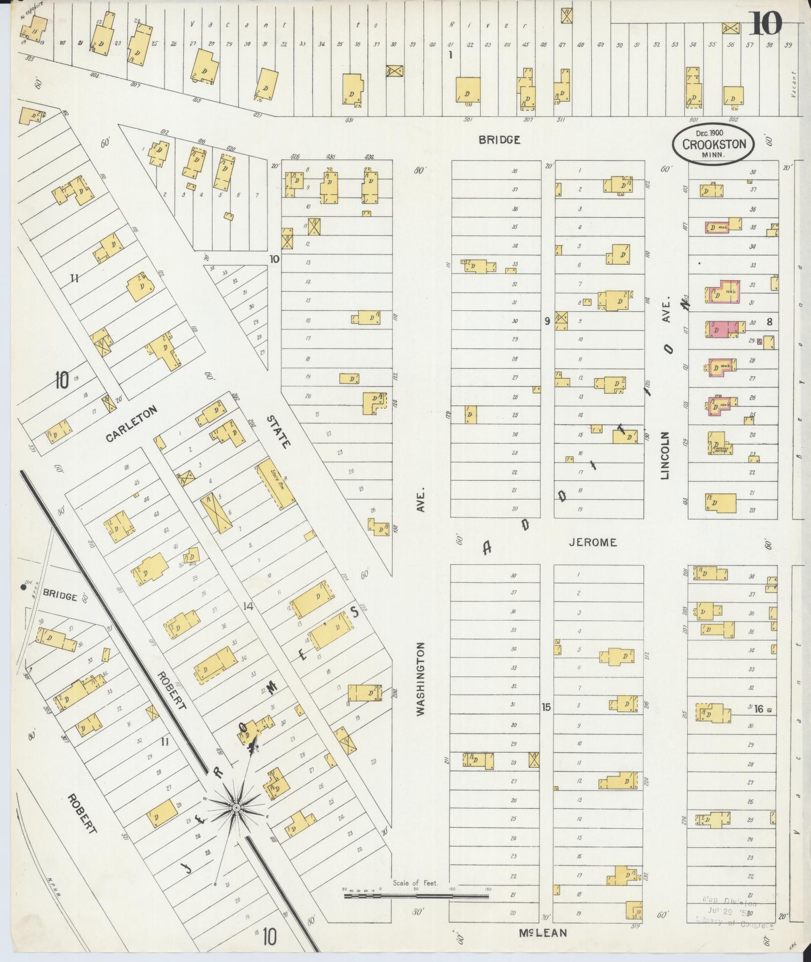 Sanborn Fire Insurance Map from Crookston, Polk County, Minnesota (1900), Sheet #0010 - Historic Sanborn Fire Insurance Map Print, vintage old map wall art, antique decor, genealogy gift, Minnesota Minnesota map