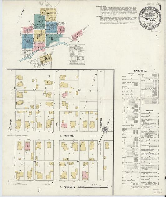 Sanborn Fire Insurance Map from Delphi, Carroll County, Indiana (1912), Sheet #0001 - Historic Sanborn Fire Insurance Map Print, vintage old map wall art, antique decor, genealogy gift, Indiana Indiana map