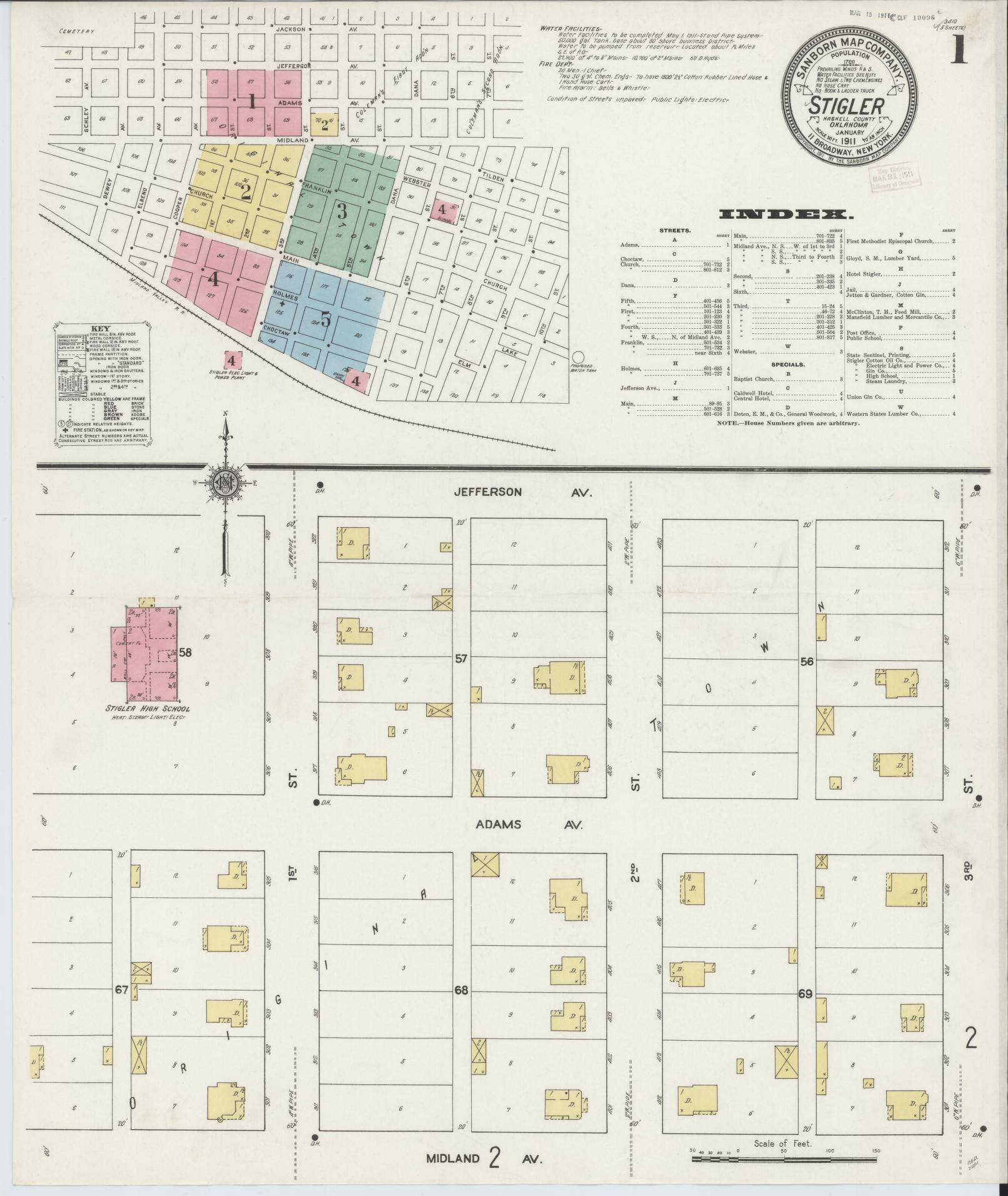 Sanborn Fire Insurance Map from Stigler, Haskell County, Oklahoma (1911), Sheet #0001 - Complete Map Set gallery image, historic Sanborn map, vintage wall art, Oklahoma Oklahoma