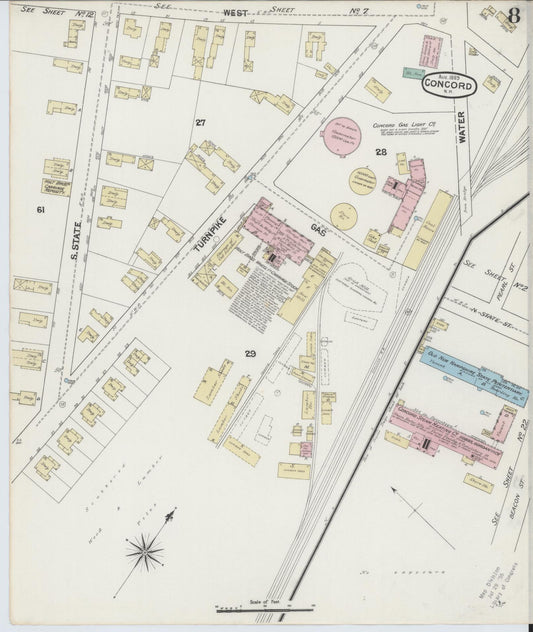 Sanborn Fire Insurance Map from Concord, Merrimack County, New Hampshire (1889), Sheet #0008 - Historic Sanborn Fire Insurance Map Print, vintage old map wall art, antique decor, genealogy gift, New Hampshire New Hampshire map
