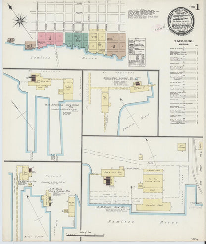 Sanborn Fire Insurance Map from Washington, Beaufort County, North Carolina (1891), Sheet #0001 - Complete Map Set gallery image, historic Sanborn map, vintage wall art, Washington Washington