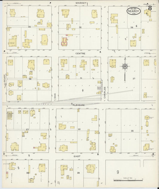 Sanborn Fire Insurance Map from Searcy, White County, Arkansas (1913), Sheet #0008 - Historic Sanborn Fire Insurance Map Print, vintage old map wall art, antique decor, genealogy gift, Arkansas Arkansas map