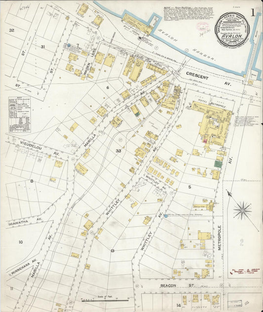 Sanborn Fire Insurance Map from Avalon, Los Angeles County, California (1894), Sheet #0001 - Historic Sanborn Fire Insurance Map Print, vintage old map wall art, antique decor, genealogy gift, California California map