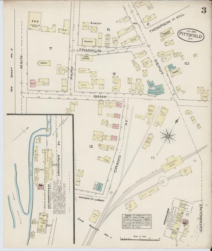 Sanborn Fire Insurance Map from Pittsfield, Merrimack County, New Hampshire (1885), Sheet #0003 - Complete Map Set gallery image, historic Sanborn map, vintage wall art, New Hampshire New Hampshire