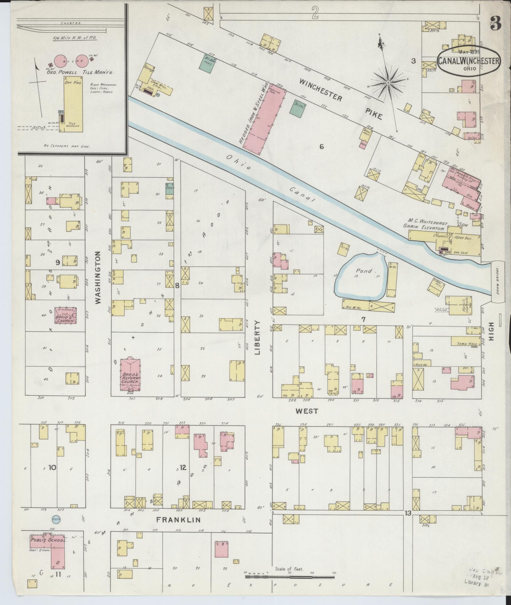 Sanborn Fire Insurance Map from Canal Winchester, Franklin County, Ohio (1895), Sheet #0003 - Historic Sanborn Fire Insurance Map Print, vintage old map wall art, antique decor, genealogy gift, Ohio Ohio map