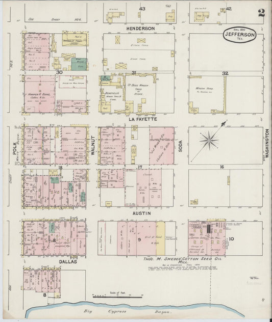 Sanborn Fire Insurance Map from Jefferson, Marion County, Texas (1890), Sheet #0002 - Historic Sanborn Fire Insurance Map Print, vintage old map wall art, antique decor, genealogy gift, Texas Texas map