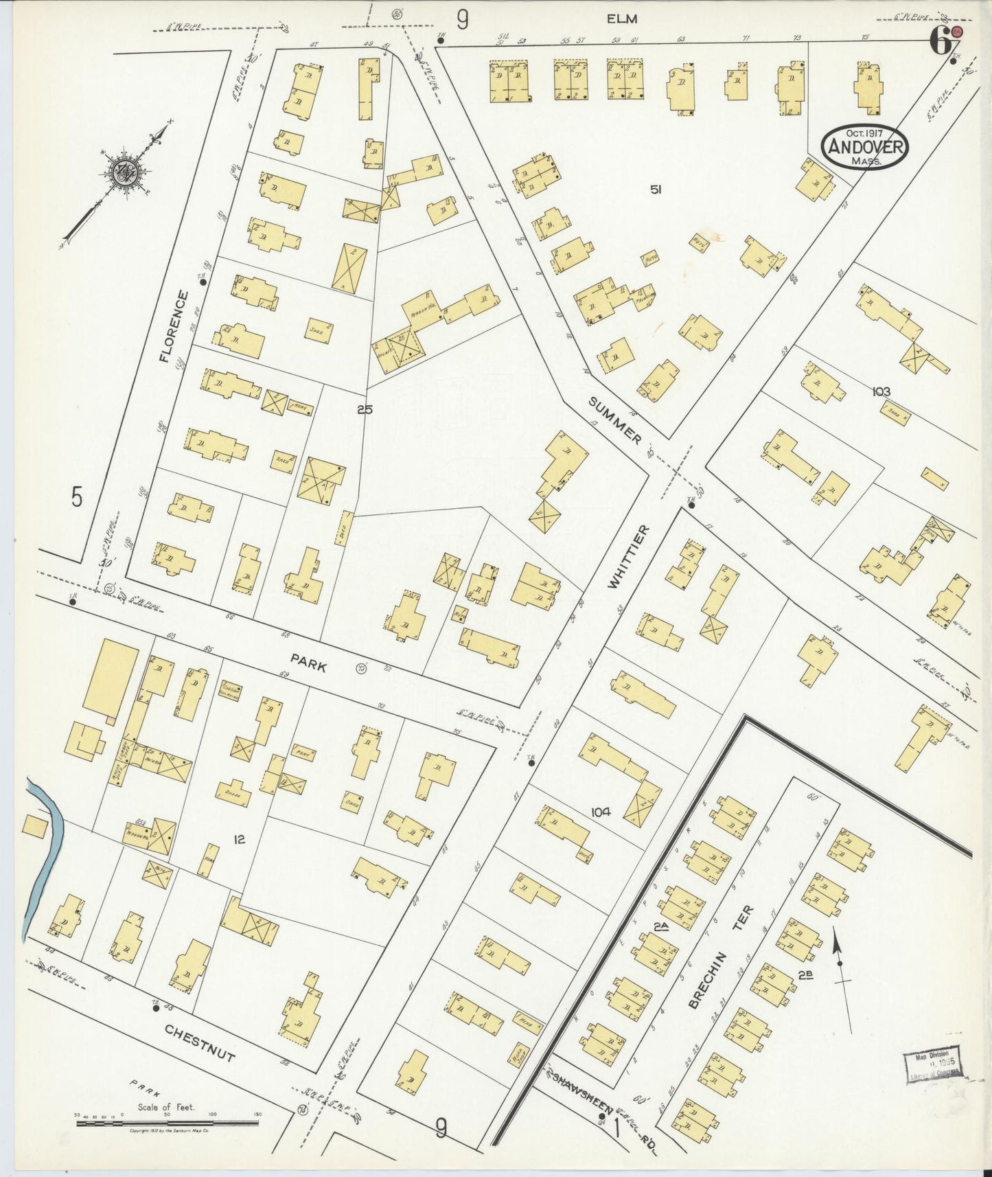 Sanborn Fire Insurance Map from Andover, Essex County, Massachusetts (1917), Sheet #0006 - Complete Map Set gallery image, historic Sanborn map, vintage wall art, Massachusetts Massachusetts