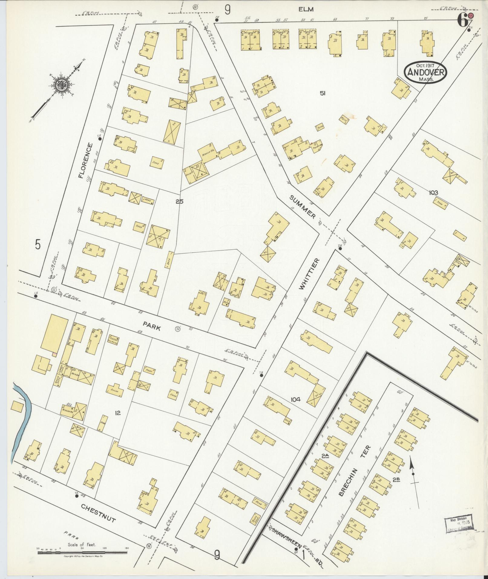 Sanborn Fire Insurance Map from Andover, Essex County, Massachusetts (1917), Sheet #0006 - Complete Map Set gallery image, historic Sanborn map, vintage wall art, Massachusetts Massachusetts