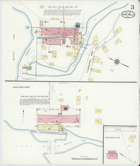 Sanborn Fire Insurance Map from Hope Mills, Cumberland County, North Carolina (1914), Sheet #0003 - Historic Sanborn Fire Insurance Map Print, vintage old map wall art, antique decor, genealogy gift, North Carolina North Carolina map