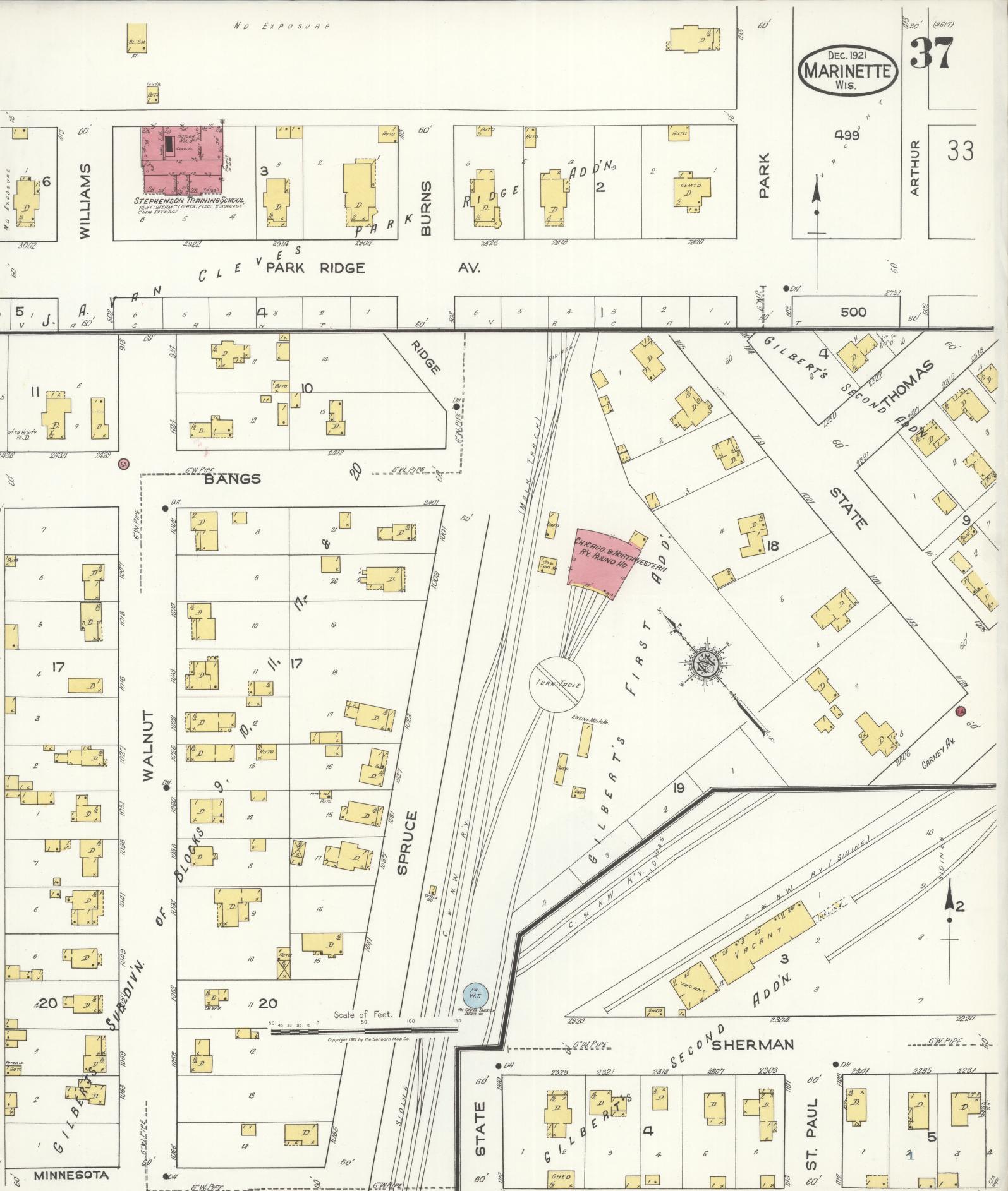 Sanborn Fire Insurance Map from Marinette, Marinette County, Wisconsin (1921), Sheet #0037 - Historic Sanborn Fire Insurance Map Print, vintage old map wall art, antique decor, genealogy gift, Wisconsin Wisconsin map