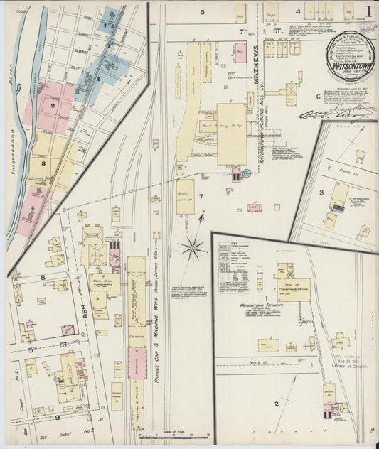 Sanborn Fire Insurance Map from Watsontown, Northumberland County, Pennsylvania (1887), Sheet #0001 - Historic Sanborn Fire Insurance Map Print, vintage old map wall art, antique decor, genealogy gift, Pennsylvania Pennsylvania map