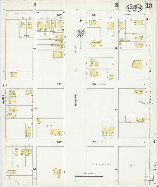 Sanborn Fire Insurance Map from Anniston, Calhoun County, Alabama (1905), Sheet #0013 - Historic Sanborn Fire Insurance Map Print, vintage old map wall art, antique decor, genealogy gift, Alabama Alabama map