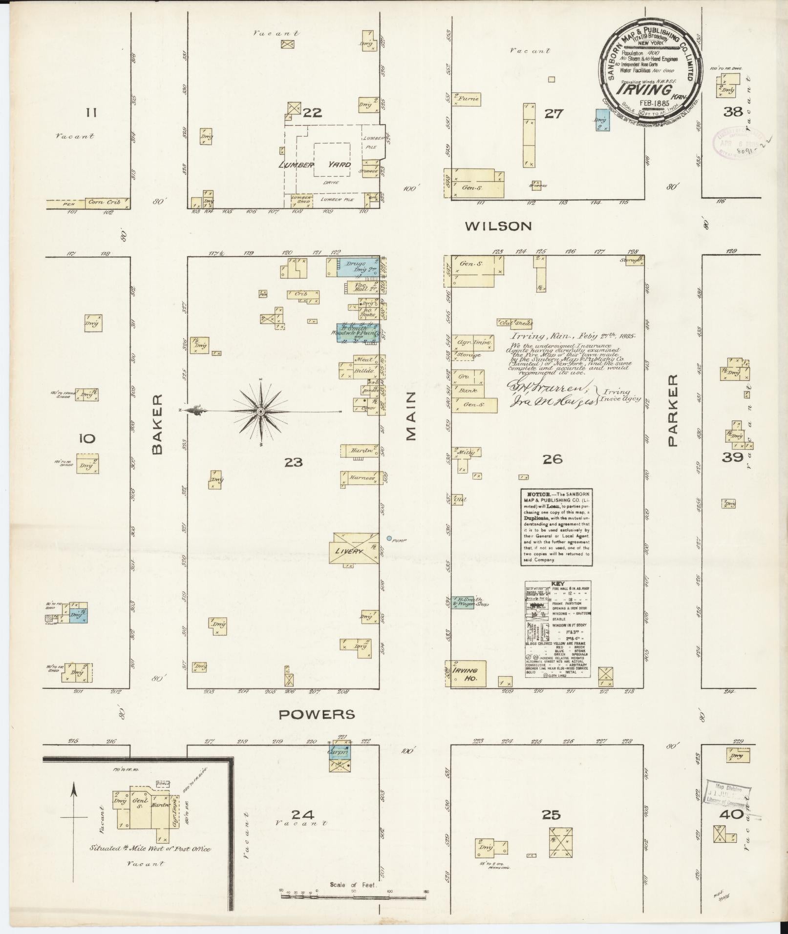 Sanborn Fire Insurance Map from Irving, Marshall County, Kansas (1885), Sheet #0001 - Historic Sanborn Fire Insurance Map Print, vintage old map wall art, antique decor, genealogy gift, Kansas Kansas map