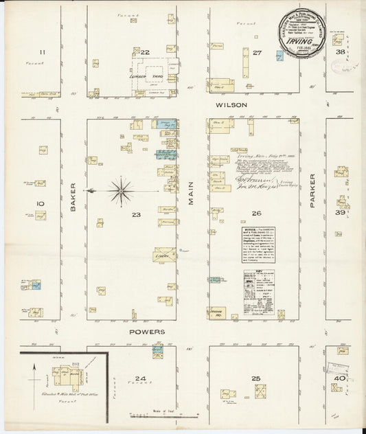 Sanborn Fire Insurance Map from Irving, Marshall County, Kansas (1885), Sheet #0001 - Historic Sanborn Fire Insurance Map Print, vintage old map wall art, antique decor, genealogy gift, Kansas Kansas map