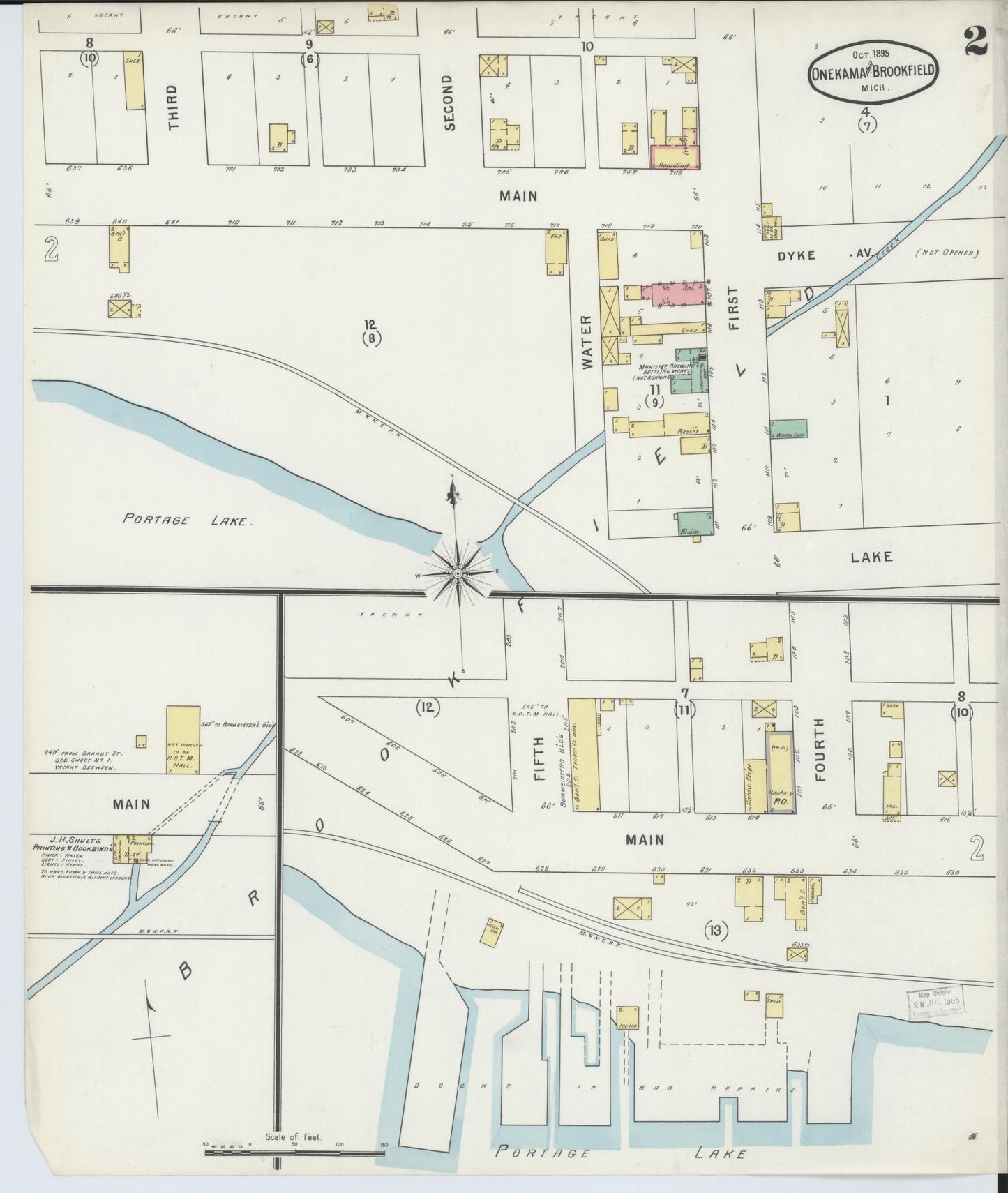 Sanborn Fire Insurance Map from Onekama, Manistee County, Michigan (1895), Sheet #0002 - Complete Map Set gallery image, historic Sanborn map, vintage wall art, Michigan Michigan