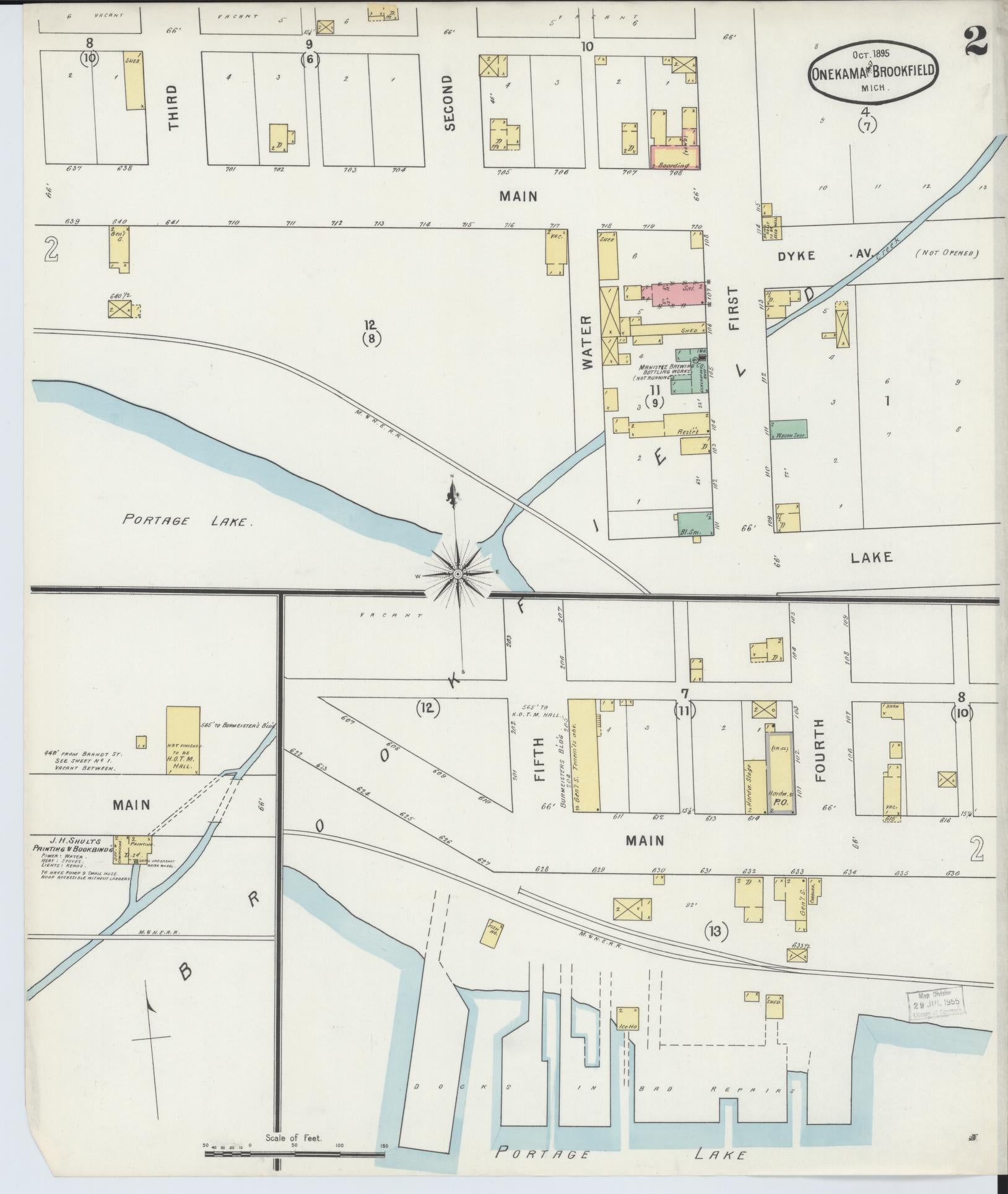 Sanborn Fire Insurance Map from Onekama, Manistee County, Michigan (1895), Sheet #0002 - Complete Map Set gallery image, historic Sanborn map, vintage wall art, Michigan Michigan