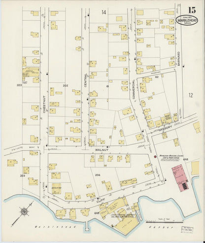 Sanborn Fire Insurance Map from Marblehead, Essex County, Massachusetts (1915), Sheet #0015 - Historic Sanborn Fire Insurance Map Print, vintage old map wall art, antique decor, genealogy gift, Massachusetts Massachusetts map