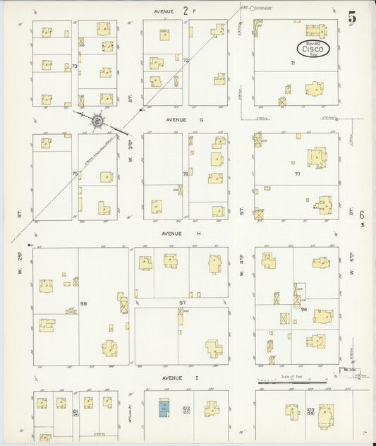 Sanborn Fire Insurance Map from Cisco, Eastland County, Texas (1912), Sheet #0005 - Historic Sanborn Fire Insurance Map Print, vintage old map wall art, antique decor, genealogy gift, Texas Texas map