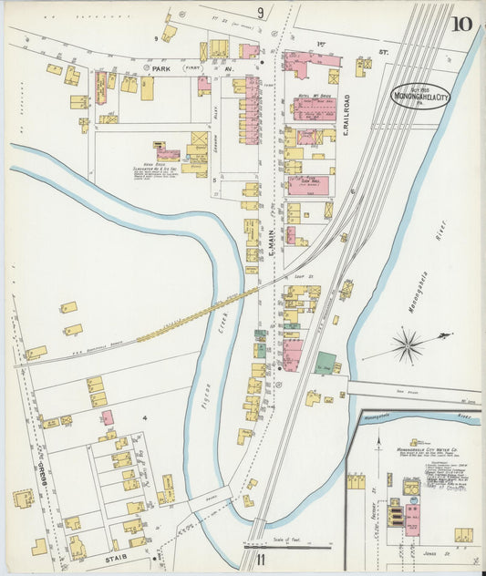 Sanborn Fire Insurance Map from Monongahela City, Washington County, Pennsylvania (1905), Sheet #0010 - Historic Sanborn Fire Insurance Map Print, vintage old map wall art, antique decor, genealogy gift, Pennsylvania Pennsylvania map