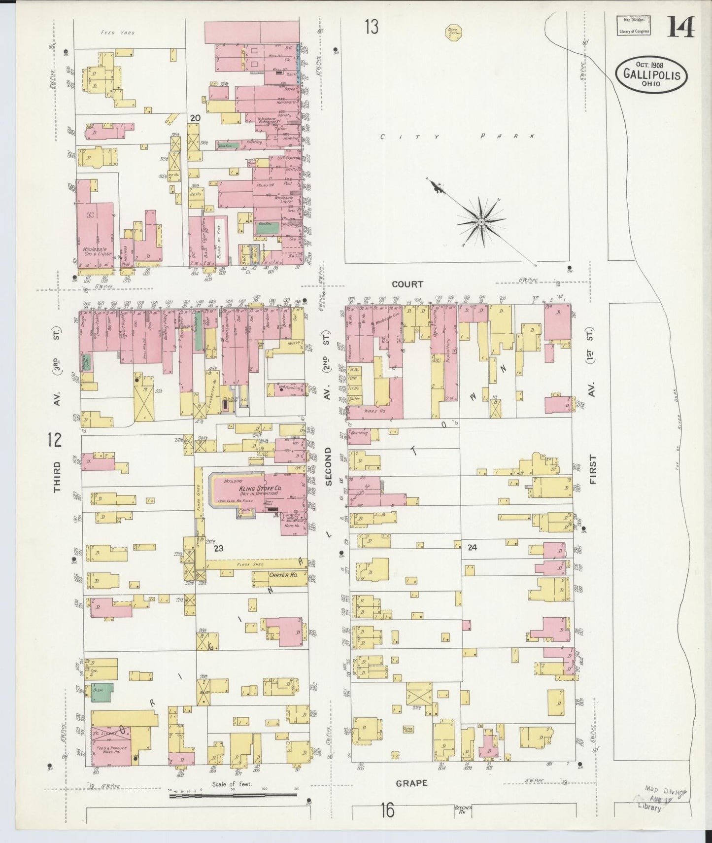Sanborn Fire Insurance Map from Gallipolis, Gallia County, Ohio (1908), Sheet #0014 - Complete Map Set gallery image, historic Sanborn map, vintage wall art, Ohio Ohio