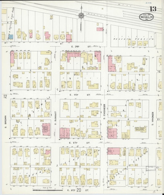 Sanborn Fire Insurance Map from Sedalia, Pettis County, Missouri (1914), Sheet #0013 - Historic Sanborn Fire Insurance Map Print, vintage old map wall art, antique decor, genealogy gift, Missouri Missouri map